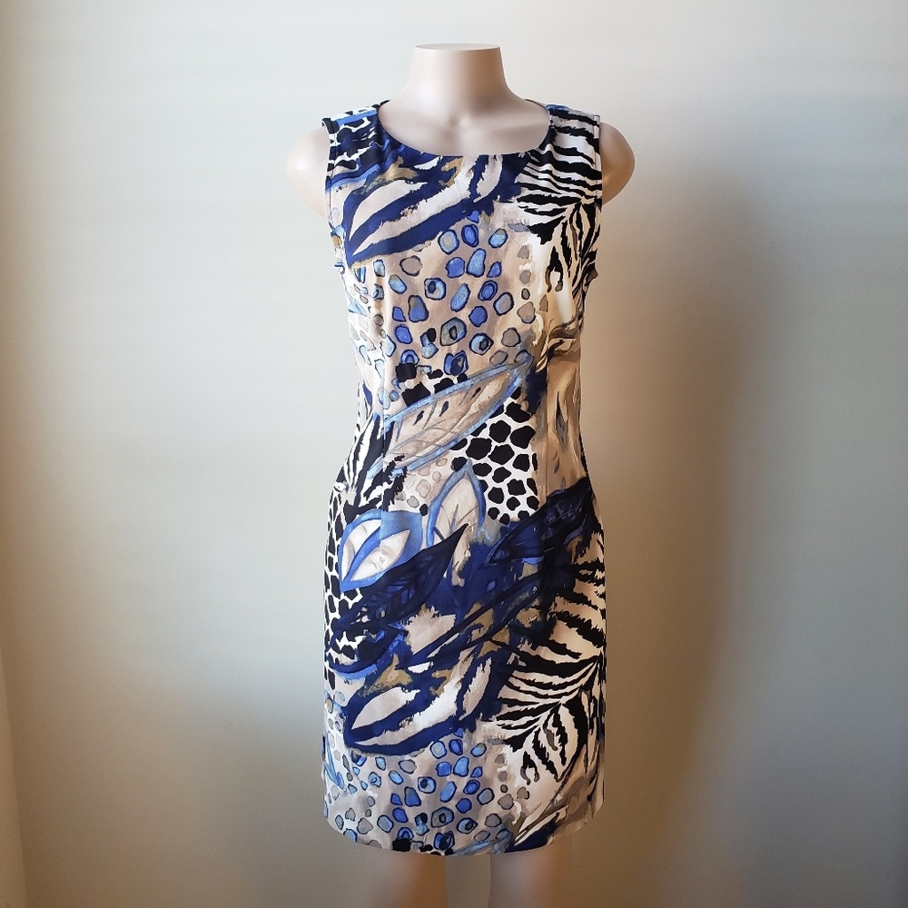 Connected Apparel Blue and Black Patterned Dress